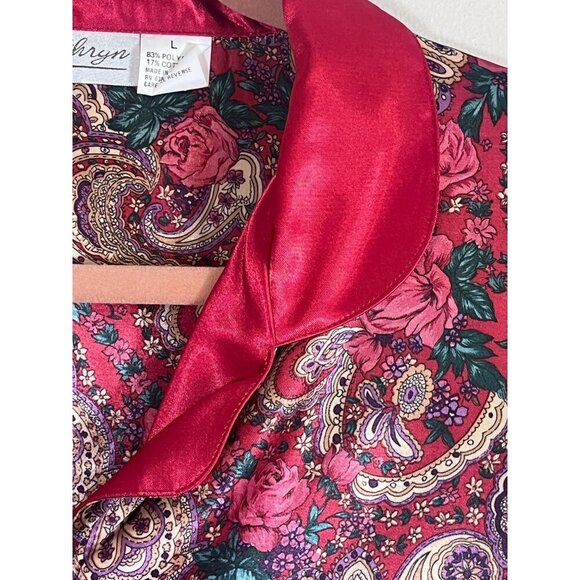 Kathryn Satin Floral Nightgown L Pink Paisley Vtg Boho Western Retro 80s - Picture 10 of 16